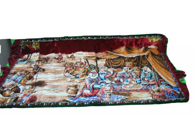 Arabian Egyptian Turkish Travelers on Camels Wall Hanging Vtg Tapestry 34"x 20"