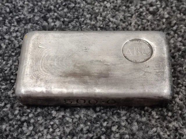 Rare Australian Bullion Company Abc 500 Gram 999.8 Vintage Silver Bar