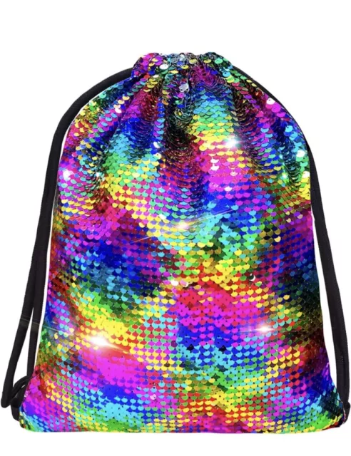 Sequin Mermaid Drawstring Backpack Unicorn Bag Sport Gym School Dance Swimming