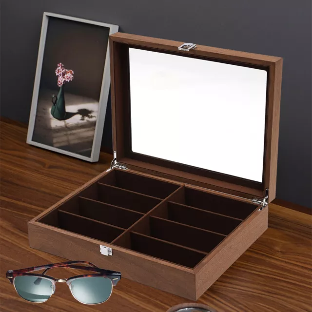 Eyeglass Storage Box 8-Bits Glasses Walnut Case Sunglasses Display Case Gift Box