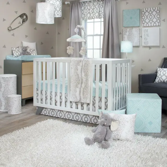 Glenna Jean Soho 2Pc Crib Bedding Nursery Gray Neutral Unisex  Modern (Bl)
