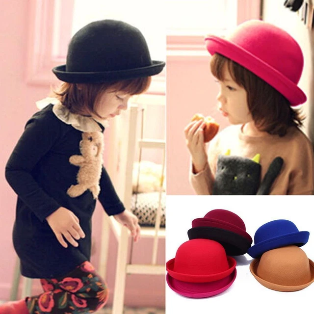 Cappello Fedora Bambini Bambine Ragazzi Lana Feltro Vintage Carino Cappello Bowler Derby Inverno