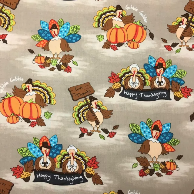 1/2 Metre CLEARANCE Thanksgiving Turkey Pumpkin Quilting Quilt Fabric Cotton