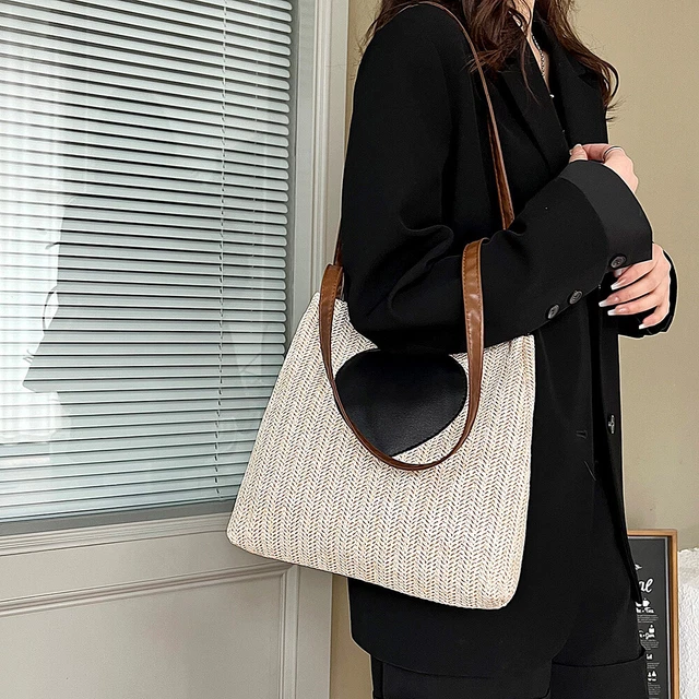 Summer Love Straw Woven Handbags Women Knitted Bucket Shoulder Bag (Beige) Hot 4