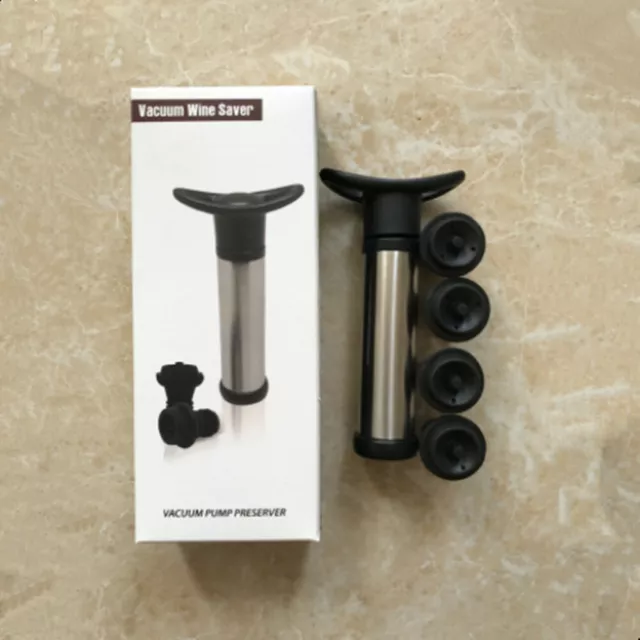 Vacu Vin Wine Saver Pump With 4 Stainless Steel Vacuum Bottle Stoppers