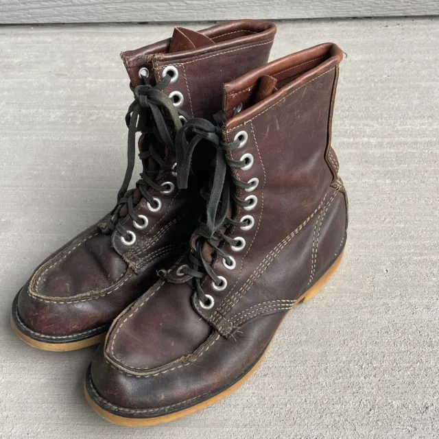 VTG 60S LEATHER Hunting Work Boots Lace up Moc Toe Dark Brown Potential ...