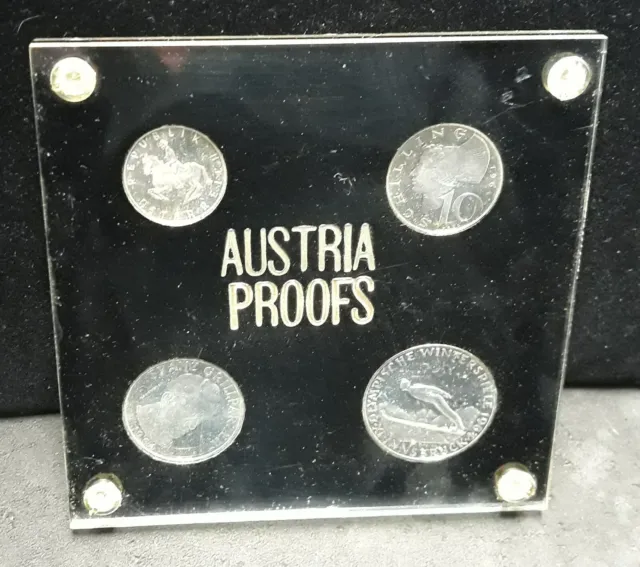 1964 Austria 4-Coin Silver Proof Set in Custom Acyrlic Holder!       ENN COINS