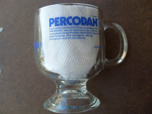 VTG Drug Rep DuPont Percodan/Percocet/Oxycodone clear glass/mug good condition