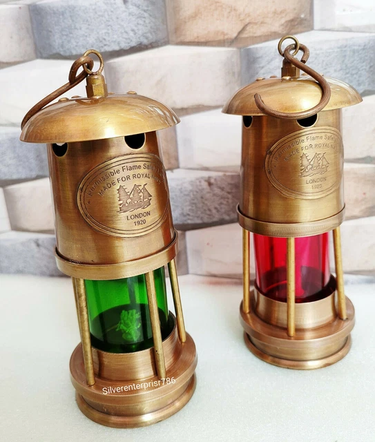 Set von 2 Antik Messing kleine Lampe nautische Schiff Boot Licht Laterne...