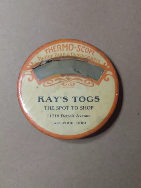 Vintage Thermometer Thermo-Scope Advertises Kay's Togs The spot Shop Ohio