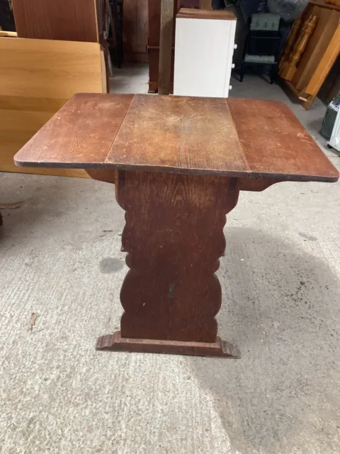 Vintage Antique Style Brown Wood Veneer Drop Leaf Side End Coffee Table