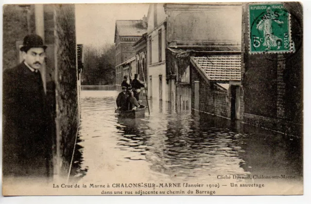 CHALONS SUR MARNE - Marne - CPA 51 - Crue de la Marne 1910 - Sauvetage Barrage