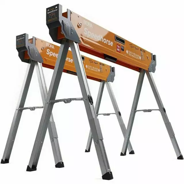 2x Bora Speedhorse -Portamate Heavy Duty Saw Horse Trestle Bench - A Twin Pack