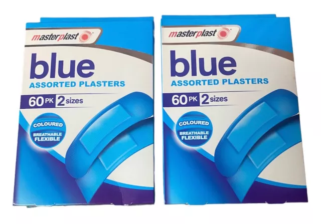 120 x Blue Catering Assorted Plasters Flexible & Breathable 2 Sizes