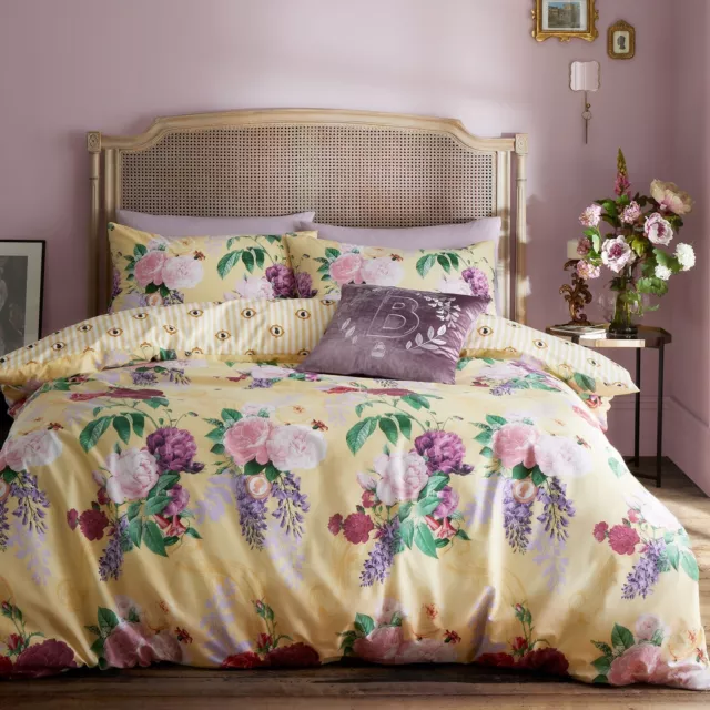 Wisteria Roses Flower Duvet Cover Classic Stripe Single Quilt Bedding Set Yellow