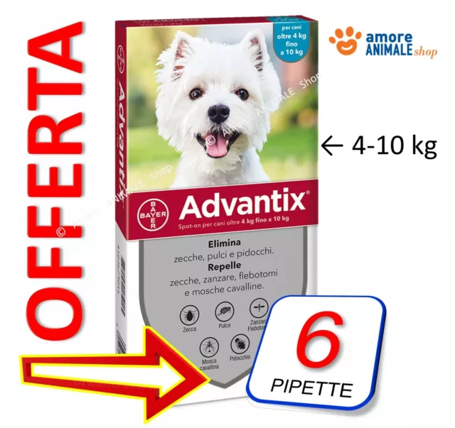ADVANTIX Bayer - Antiparassitario per cani da 4-10 kg →  4 / 6 / 8 / 12 pipette