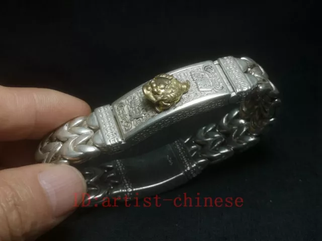 Asian Chinese Tibet Silver Carving Jin Chan Statue bracelet gift old Collection