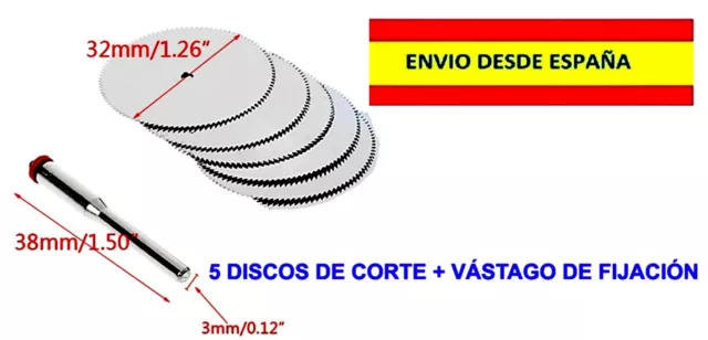 5 DISCOS DE CORTE 32mm Y V�STAGO DE FIJACION PARA DREMEL MANUALIDADES MAQUETAS