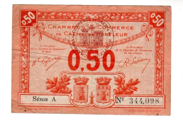 France Chambre Commerce Honfleur Caen 50 Centimes 1920 1922 Billet De Necesssite