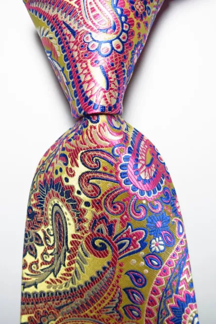 New Classic Paisley Beige Pink Blue JACQUARD WOVEN 100% Silk Men's Tie Necktie