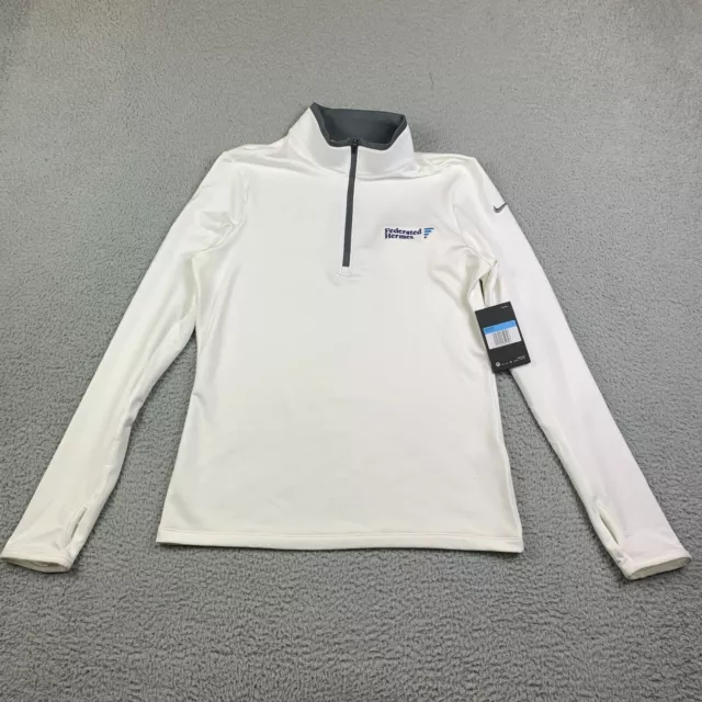 Nike Golf Top Womens M White Dri FIT Stretch 1/4 Zip Pullover Thumbholes NWT