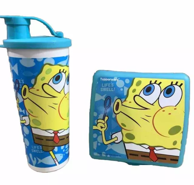 Tupperware NEW SPONGEBOB  LUNCH Set Tumbler + Pour Seal+ Sandwich Keeper Bubbles