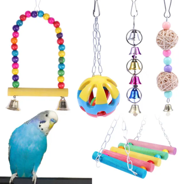 5 Stück Bunte Papagei Kauen Holzblock Vogel Spielzeug Käfig Zubehör Flexible