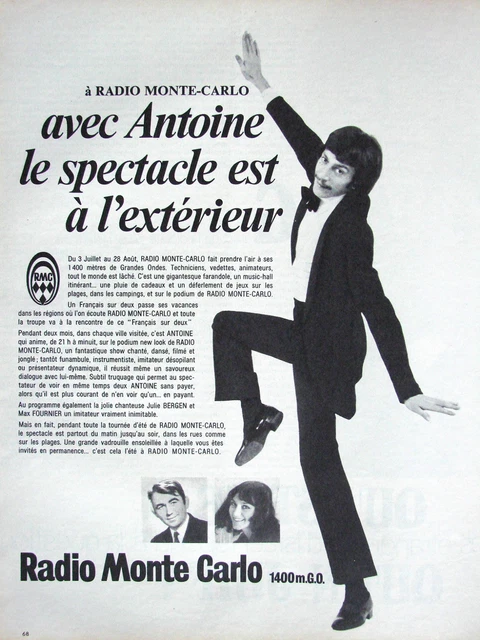 1970 MONTE-CARLO RADIO PRESS ADVERTISEMENT WITH ANTOINE 1400m.G.O