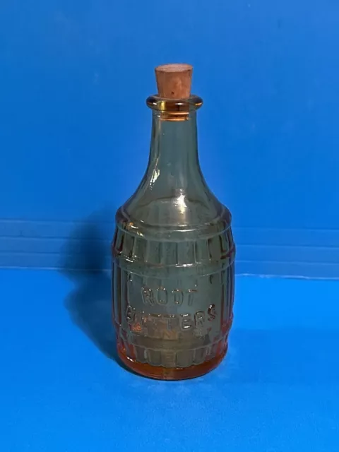 ROOT BITTERS Amber Bottle Wheaton New Jersey Glass Vintage Miniature