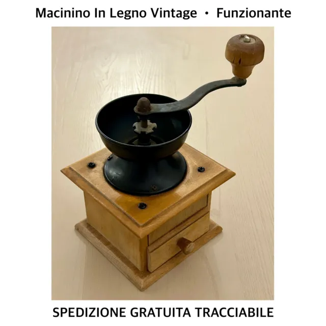 MACININO CAFFÈ Vintage Antico Macinacaffè Grande Legno • Da Collezione