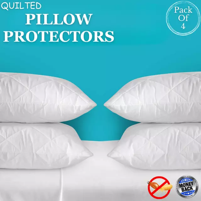 Pack of 4 Zipped QUILTED PILLOW PROTECTORS Soft Hypoallergenic Breathable Cover