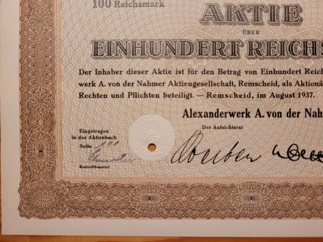 D: 2 x Alexanderwerk A. von der Nahmer, Remscheid, 1937, 100 + 1000 RM, MASCH * 2