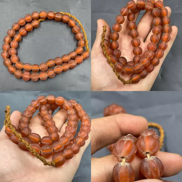 Unique Vintage Ancient African Trade Glass Melon Carved Beads Necklace