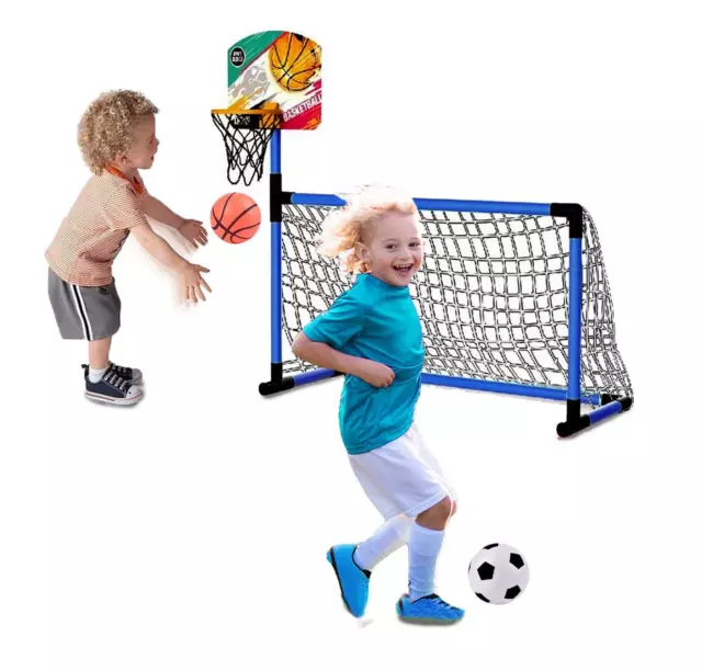 Football Goal Basketball Hoop Stand 2in1 Sports Kids Soccer Portable Fun Games