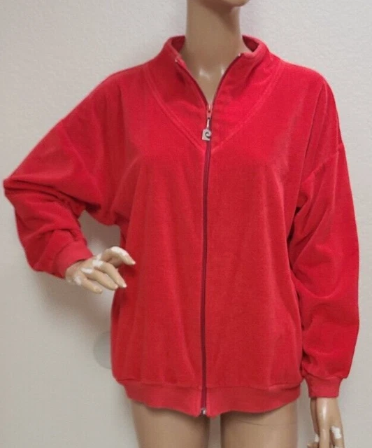 VINTAGE 1980s PIERRE CARDIN VELOUR GRANDPA TRACK JACKET LOGO ZIPPER sz L