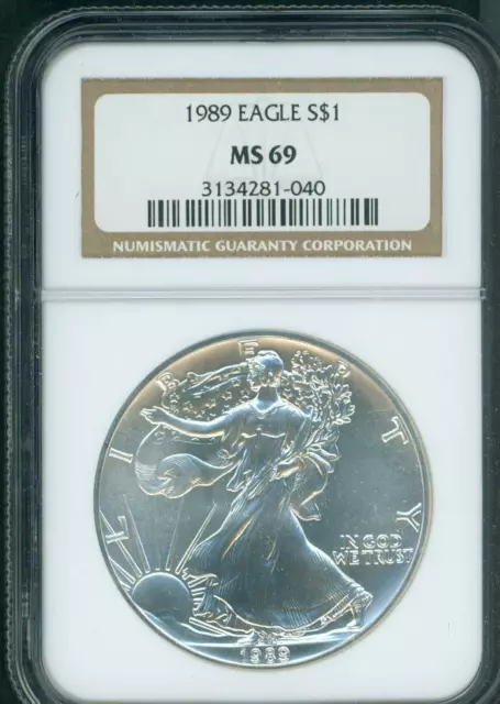 1989 American Silver Eagle ASE S$1 NGC MS69 Premium Quality BEAUTIFUL P.Q.