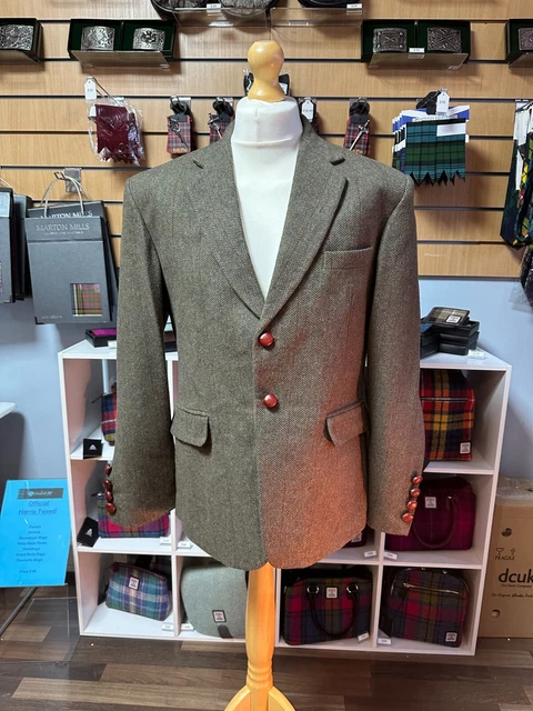 Scottish Taransay Green Tweed Blazer Jacket, leather buttons 42 Reg only £129