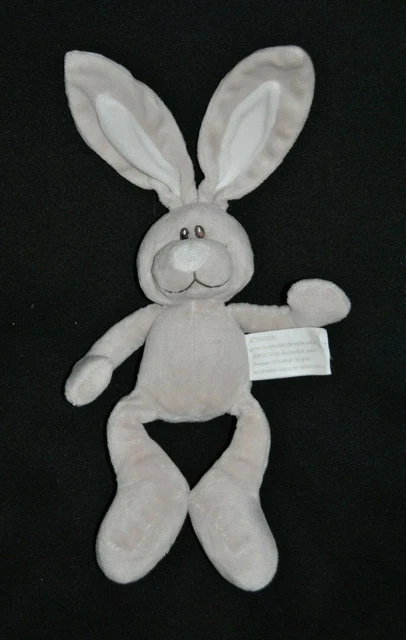 Peluche Doudou Lapin Gris KIMBALOO LA HALLE Gemo Beige Blanc 37 Cm Etat NEUF