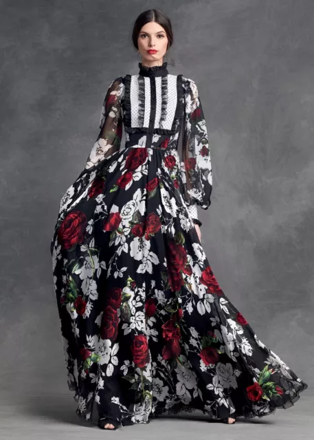 AUTH FW2015 Dolce&Gabbana floral roses printed silk maxi dress 42