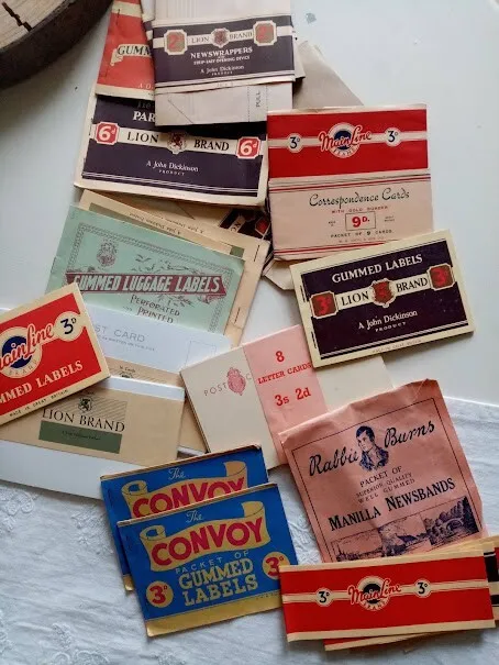 Vintage gummed labels, postcards, etc. Job lot.