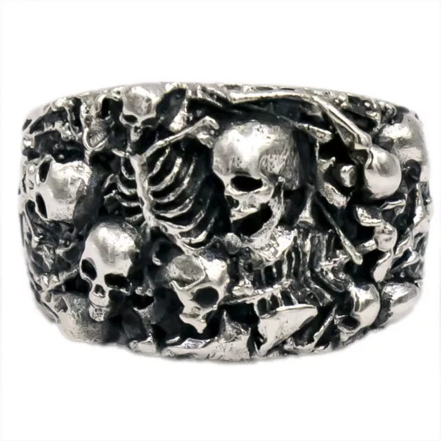 17g heavy skull skeleton grave goth biker rocker 925 sterling silver mens ring