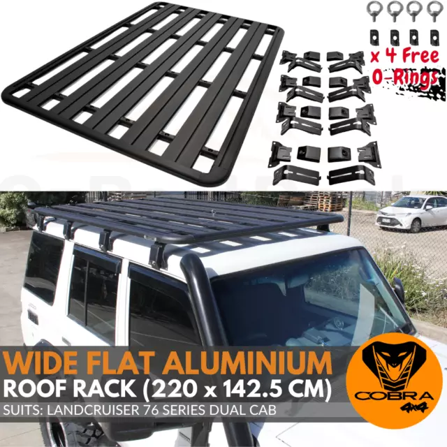 Aluminium Flat Roof Rack Cage Fits Landcruiser 76 Series 220cm x 142cm Rain Gutt