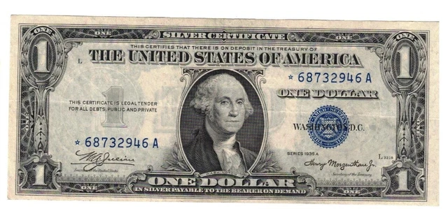 1935A - United States Dollar Currency $1 Silver Certificate BLUE STAR BILL CRISP