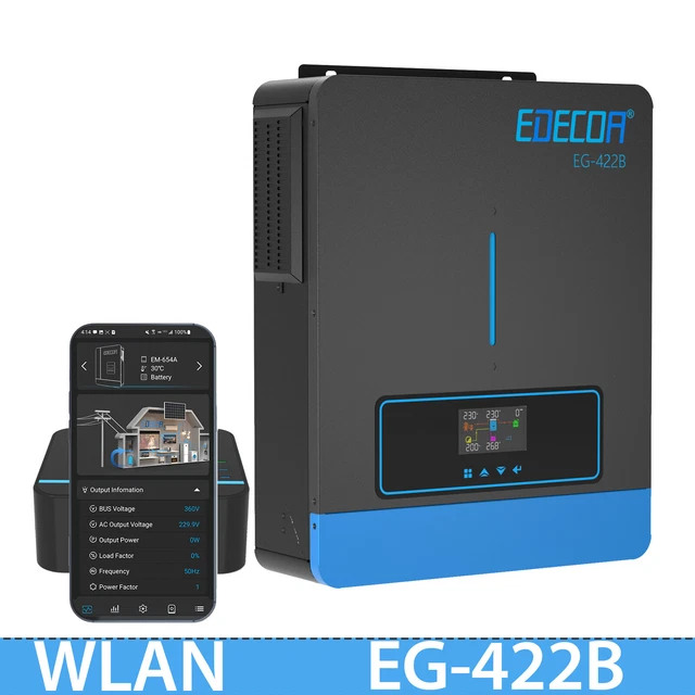 EDECOA HYBRID INVERTER 24V 4200W OFF Grid MPPT 120A PV60-500V Battery