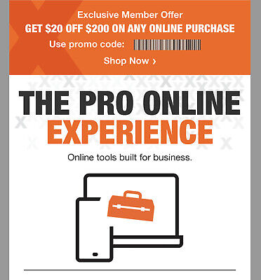 Home Depot $20 OFF $200 Coupon Entire Online Purchase (Save Up to $20 Off) USPS