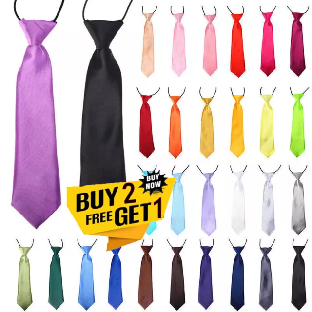 Boys Girls Classic Satin Elastic Neck Tie Wedding Prom Children School Kids Tie