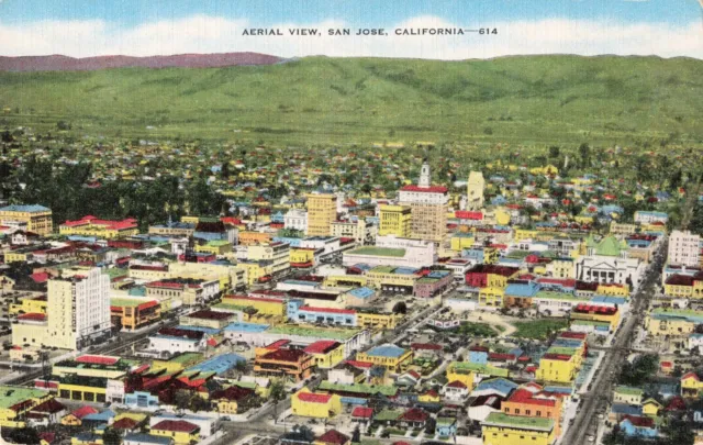 Aerial View San Jose California CA Linen c1940 Postcard