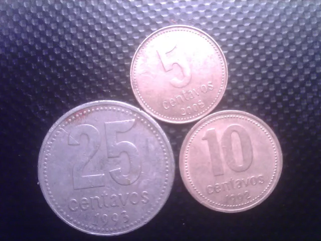 Argentina      5 Centavos   2008   10 Centavos   1992    25 Cenatavos   1993