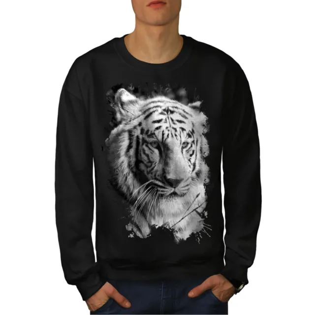 Wellcoda White Tiger Head Mens Sweatshirt, Wild Casual Pullover Jumper
