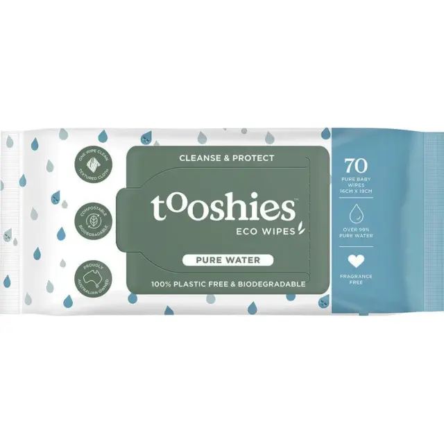 Tooshies Eco Pure Baby Wipes, 99% Pure Water, 70's